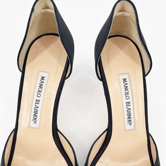 Manolo Blahnik y2k Black Satin Sedaraby Crystal D’Orsay Peep Toe Heels IT 37 - Picture 7 of 10